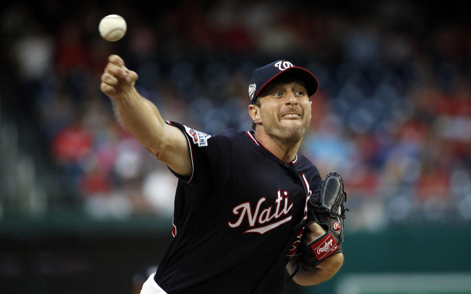 Max Scherzer’s “immaculate inning” against the Rays on Tuesday put him in the elite company of four Hall of Fame pitchers. (AP)