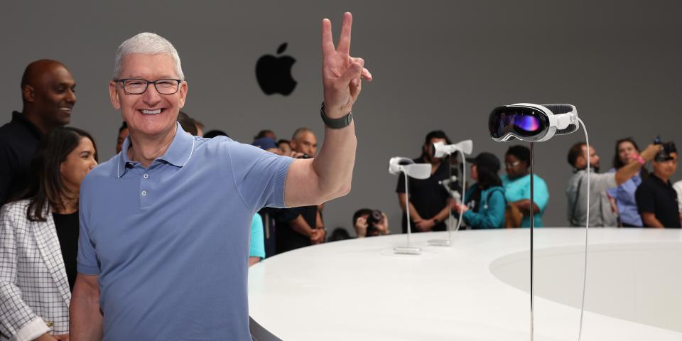 Tim Cook with the Vision Pro