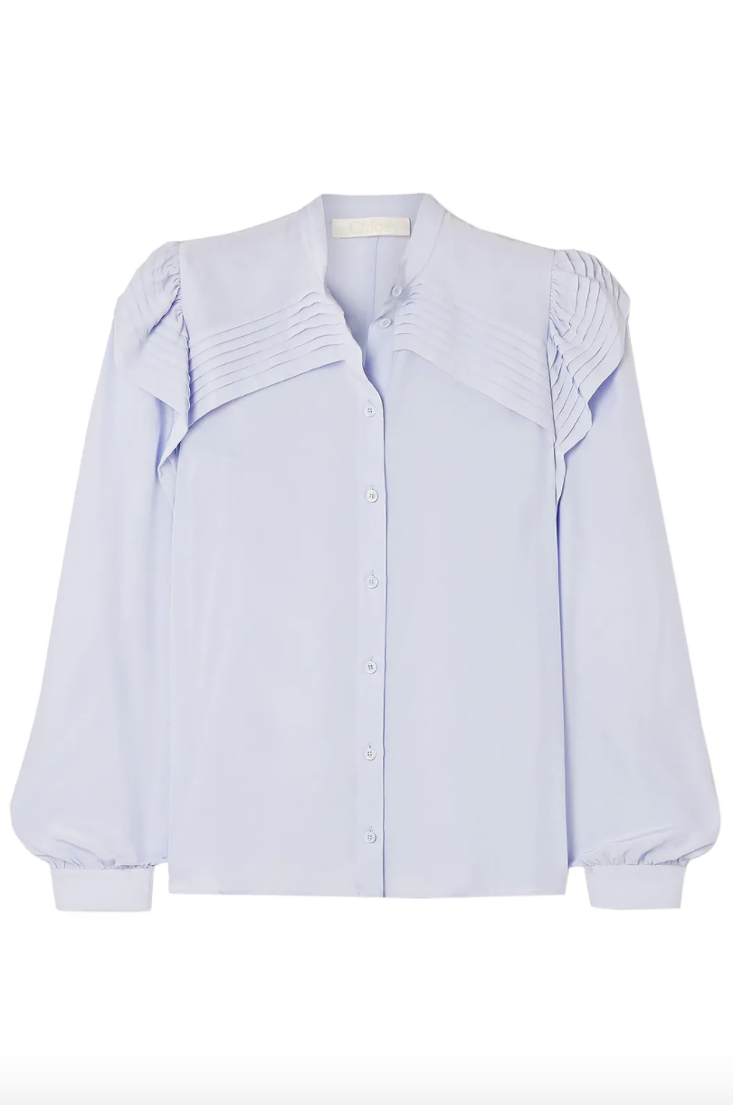 Ruffled pintucked silk crepe de chine blouse