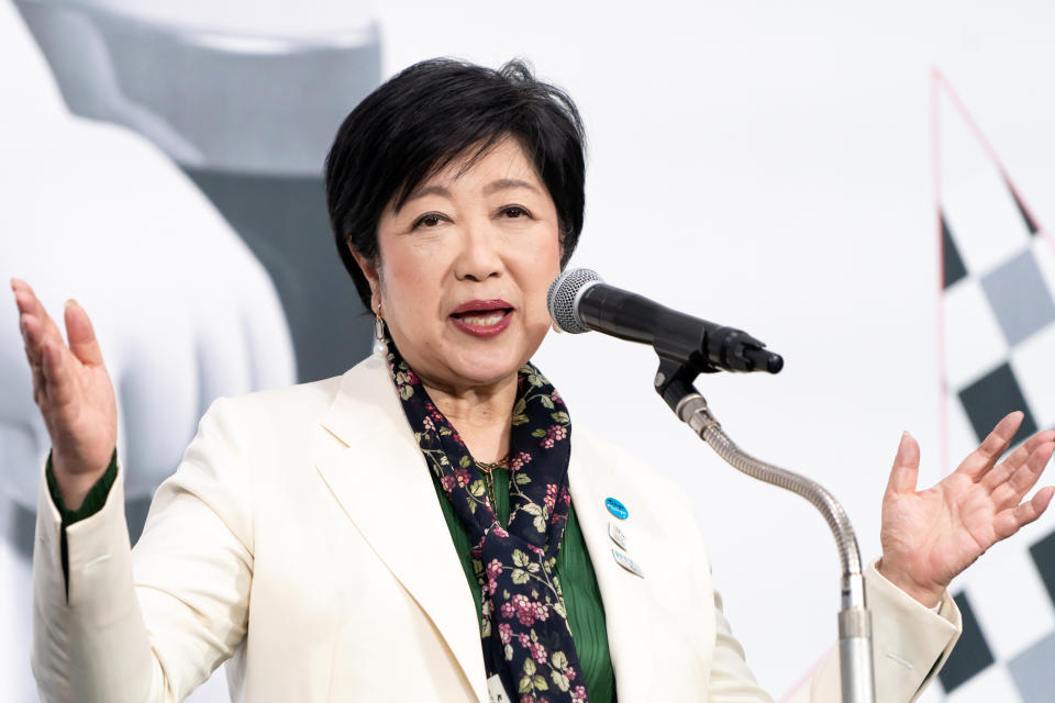 現任日本東京都知事小池百合子12日表態參選，期待三連任。TOKYO, JAPAN - APRIL 27: Tokyo Governor Yuriko Koike speaks during the SusHi Tech Tokyo 2024 event on April 27, 2024 in Tokyo, Japan. The SusHi Tech Tokyo (Sustainable High City Tech Tokyo) event hosted by the Tokyo Metropolitan Government showcases the latest future technologies and ideas for a sustainable city that combines nature and convenience. The event runs until May 26. (Photo by Tomohiro Ohsumi/Getty Images)