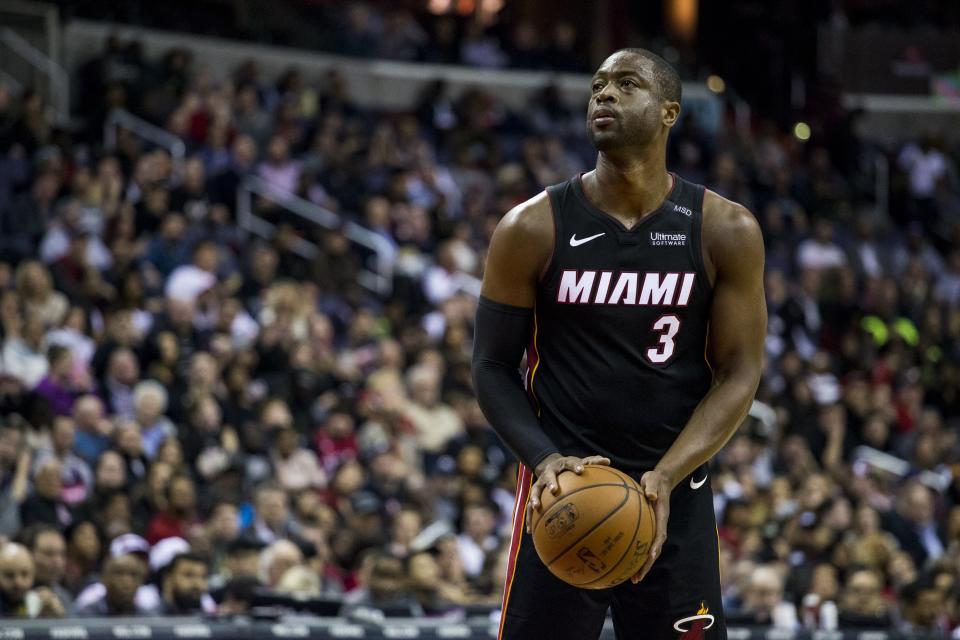 Dwyane Wade takes a free throw during a game in 2018. (Samuel Corum/Anadolu Agency/Getty Images)