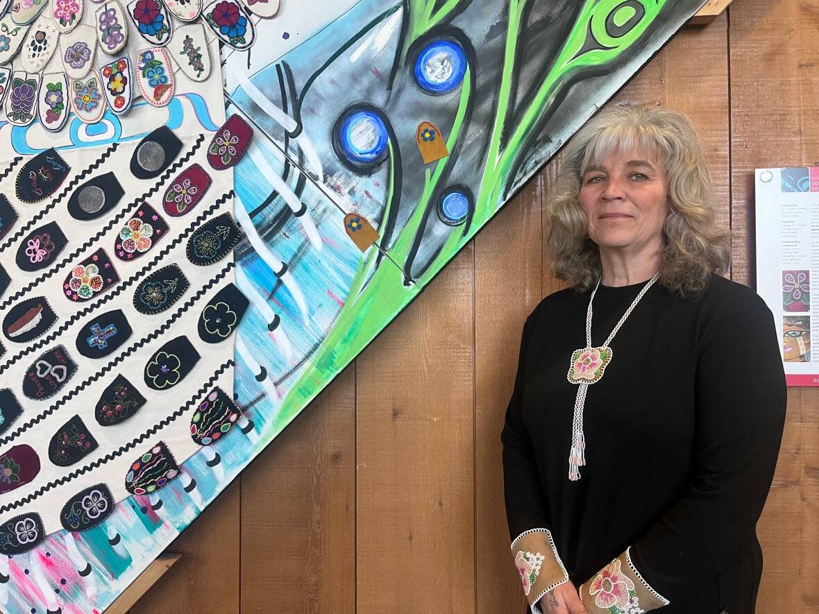 Melanie Bennett, executive director of the Yukon First Nation Education Directorate, at this week's conference in Whitehorse.  (Leslie Amminson/CBC - image credit)