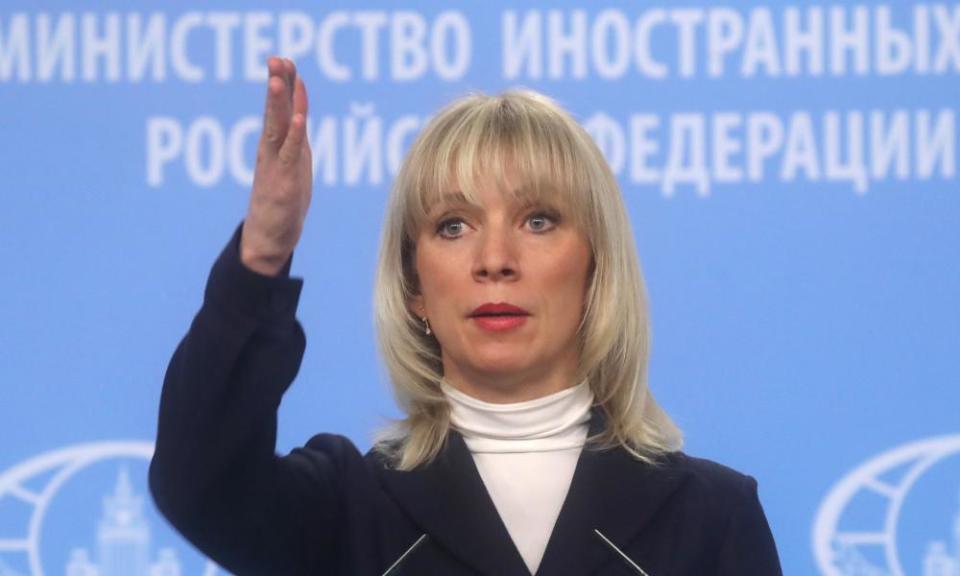 Russia’s foreign ministry spokesperson Maria Zakharova addresses the media on Friday.