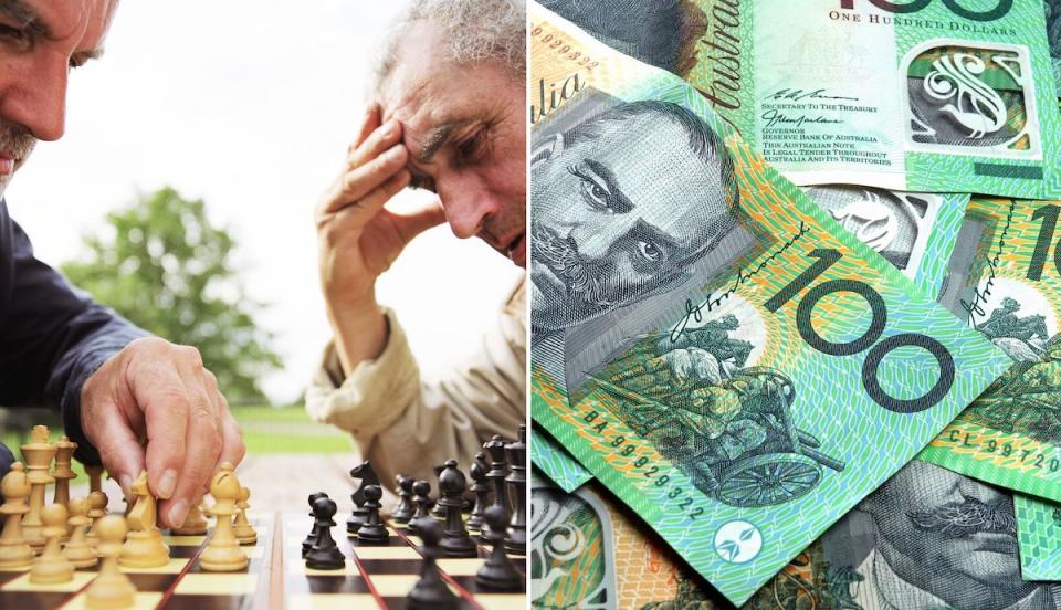 Compilation image of people playing chess passion and $100 notes