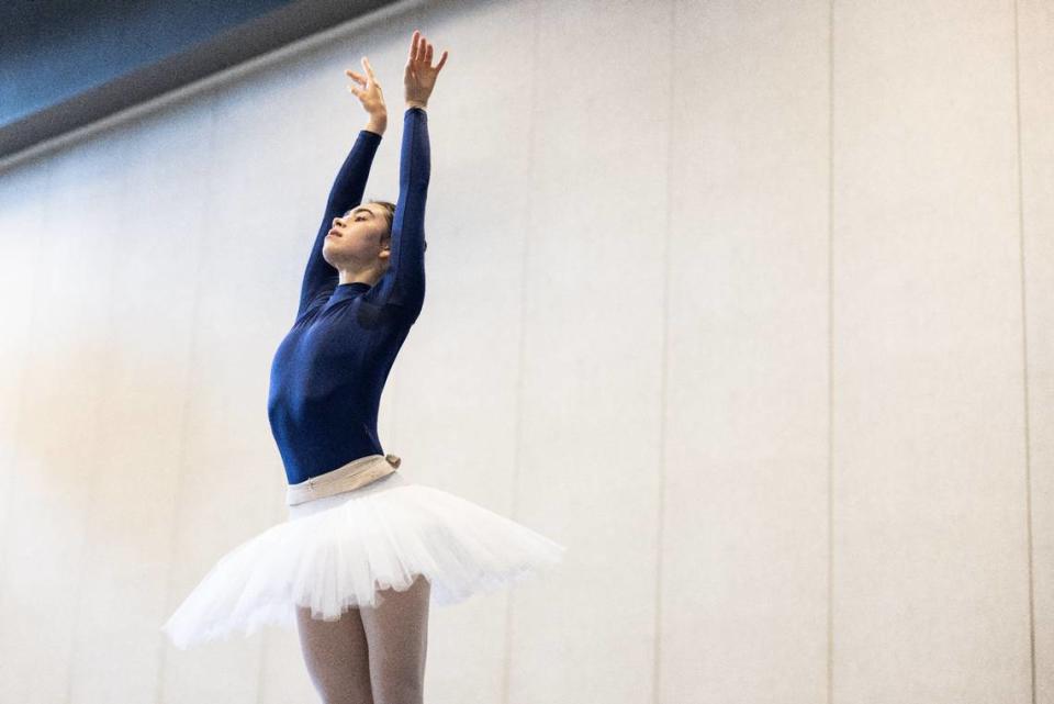 Evelyn Robinson practices for “Swan Lake” at Charlotte Ballet Center for Dance. She has the grueling principal dual role of Odette/Odile