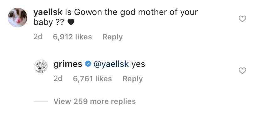 grimes gowon godmother instagram