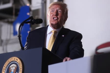 U.S. President Trump participates in a Memorial Day Address to the troops aboard the USS Wasp (LHD 1) in Yokosuka