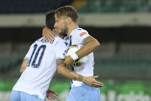 Ciro Immobile, right, scored a hat-trick for Lazio