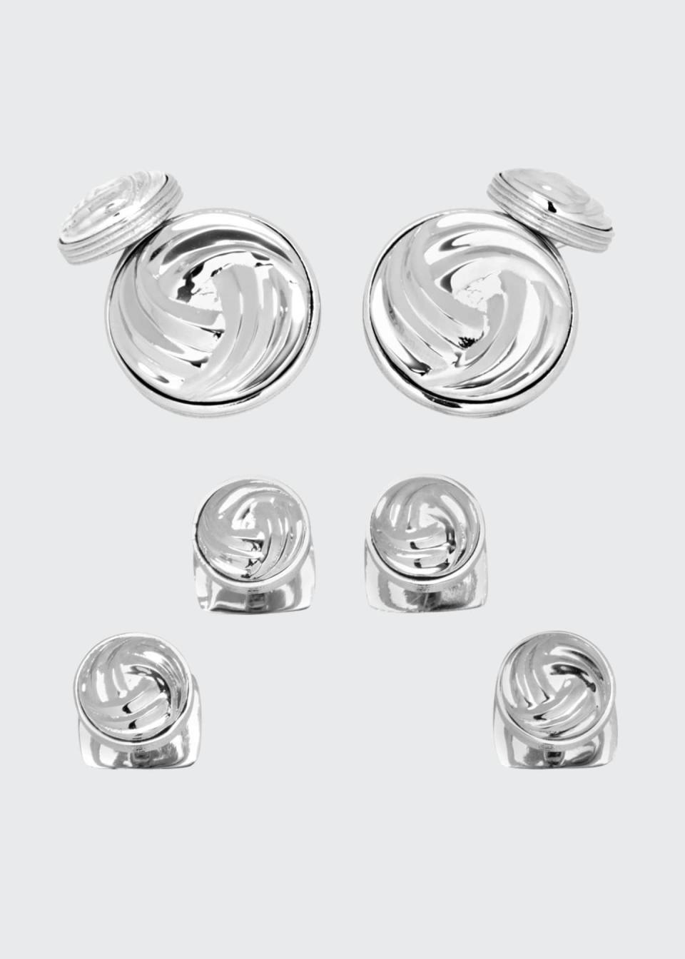 Modern Knot Sterling Silver Cuff Links & Stud Set