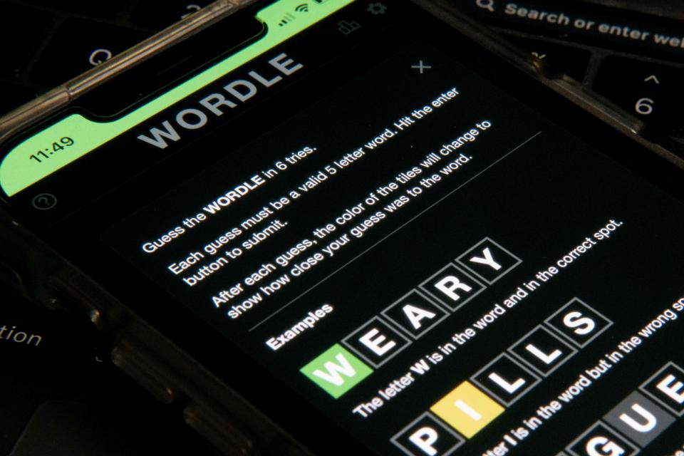 HOUSTON, TEXAS - JANUARY 12: In this photo illustration, the word game Wordle is shown on a mobile phone on January 12, 2022 in Houston, Texas. The online word game Wordle has gone viral after initially gaining momentum in October of 2021. Created by software engineer Josh Wardle, the game now has more than 2.7 million players. (Photo Illustration by Brandon Bell/Getty Images)