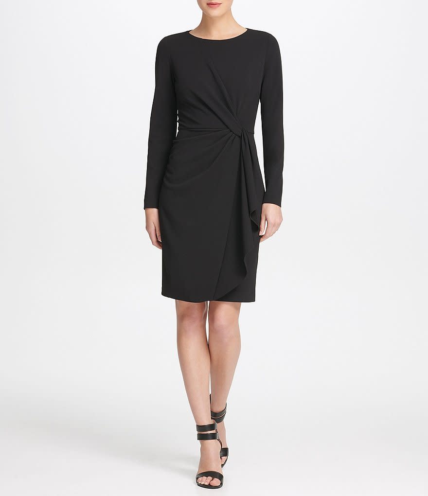 Donna Karan New York Knot Side Drape Scuba Crepe Sheath Dress. (Photo: Dillard’s)