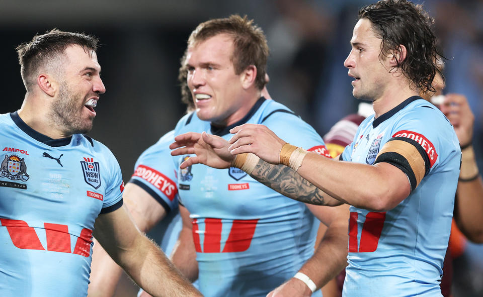 James Tedesco, Jake Trbojevic and Nicho Hynes.