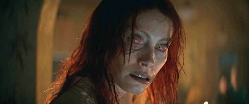 Ellie (Alyssa Sutherland) is a mom possessed and stalking her children in the horror film "Evil Dead Rise."