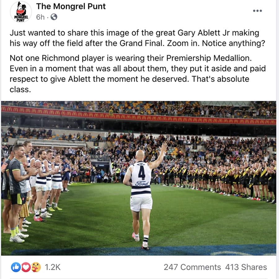 Richmond players, pictured here paying tribute to Gary Ablett.