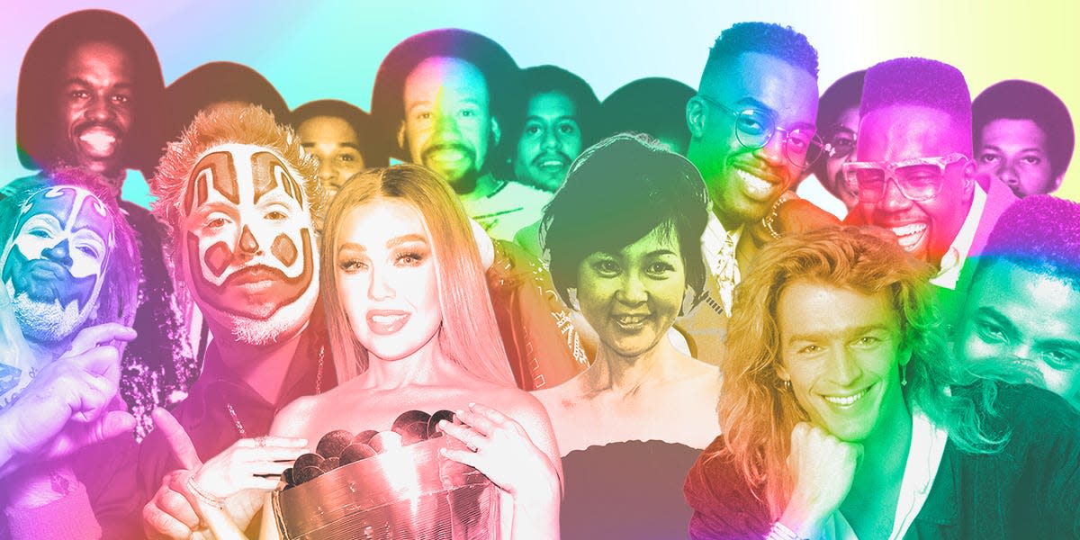 A collage of musicians and artists whose music has become repopularized from their rise on TikTok