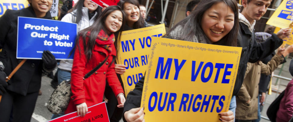 This image provided by Amazon Studios shows a scene from "All In: The Fight for Democracy." The election has unleashed an avalanche of documentaries like no season before it. Dozens of films, exploring issues from gerrymandering to white supremacists, have sought to illuminate the many issues and trends voters are confronting at the polls on Tuesday. In a presidential election of enormous stakes, filmmakers have rushed to finish their films before Election Day. (Amazon Studios via AP)