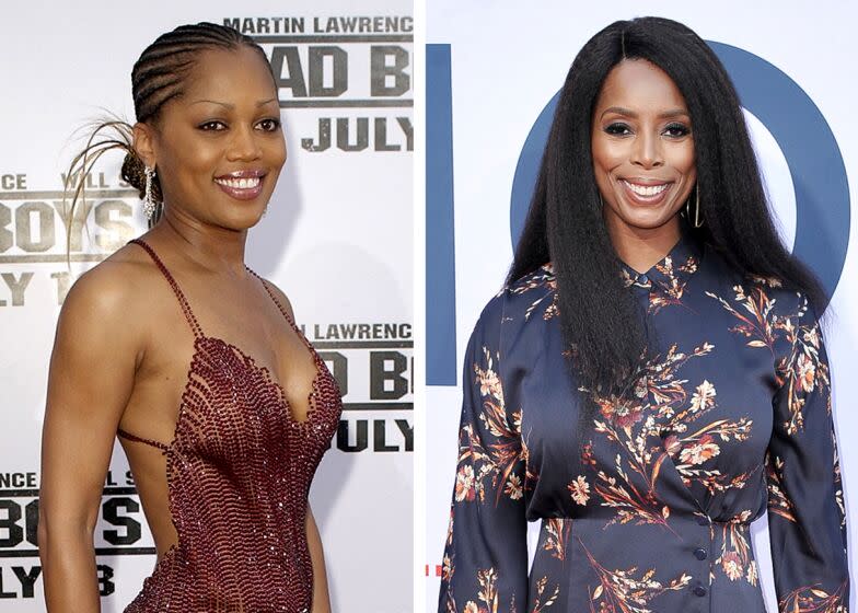 Left: Theresa Randle, who appears in the film "Bad Boys II," starring Will Smith and Martin Lawrence, arrives for a screening of the film in Los Angeles, Wednesday, July 9, 2003. The film opens on July 18. (AP Photo/Kevork Djansezian) Right: Tasha Smith attends a special screening of "Otherhood" at the Egyptian Theatre Hollywood on Wednesday, July 31, 2019, in Los Angeles. (Photo by Richard Shotwell/Invision/AP)