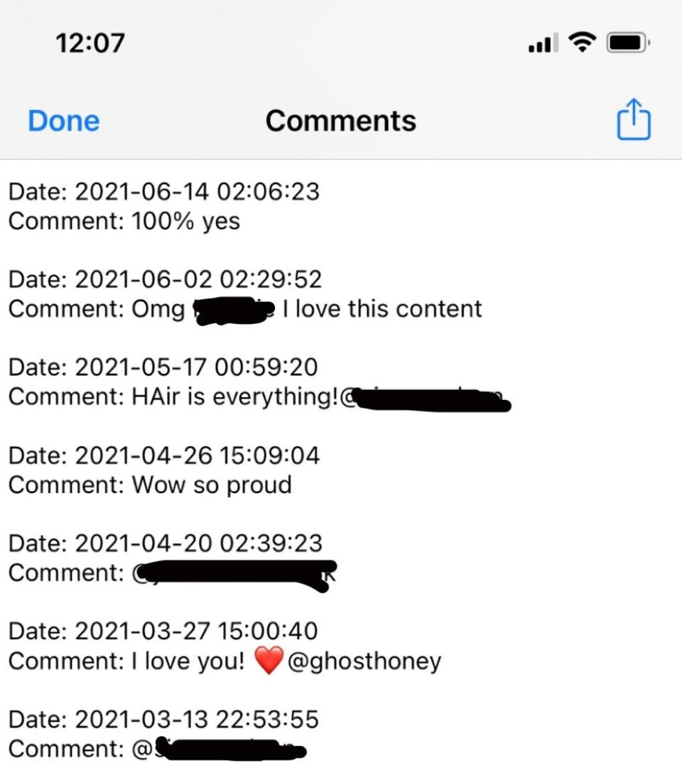 When you download your data from TikTok, they'll send you files with information like all the comments you left on the platform.