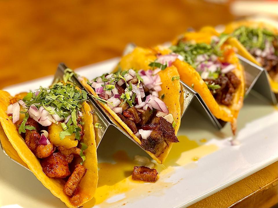 Al pastor, pollo asada, lengua and birria tacos from Mexico City Street Food in Daytona Beach.