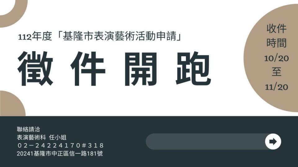 一一二年基隆市表演藝術補助申請自即日起至十一月二十日受理申請。(基隆市文化局提供)