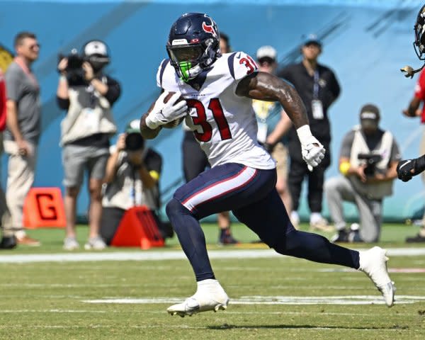 Running back Dameon Pierce and the Houston Texans will face the New Orleans Saints on Sunday in Houston. File Photo by Joe Marino/UPI