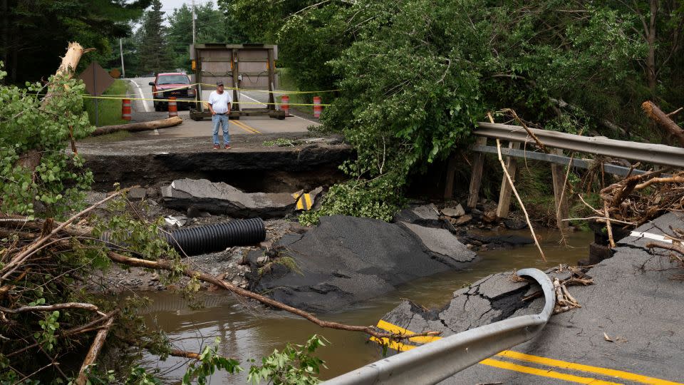 A washed-out bridge near Newport Corner, Nova Scotia on Sunday. - Darren Calabrese/The Canadian Press/AP