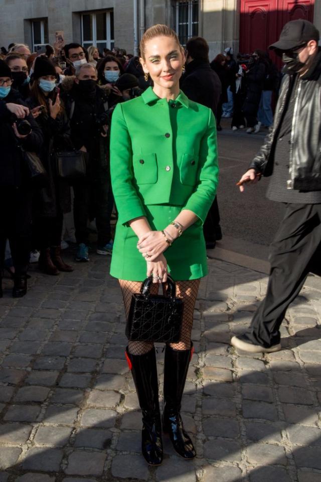 Chiara Ferragni wearing a Louis Vuitton dress and boots