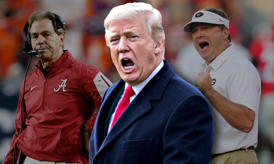 President Donald Trump should feel right at home in Atlanta for the national title game. (Getty/Yahoo Sports)