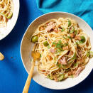 <p>Use the one-pot pasta cooking method to make this tuna pasta recipe that calls for just 5 ingredients and is ready in just over half an hour. For extra crunch and a tuna noodle casserole feel, sprinkle this speedy pasta dish with toasted whole-wheat panko breadcrumbs.</p> <p> <a href="https://www.eatingwell.com/recipe/262451/one-pot-pasta-with-tuna/" rel="nofollow noopener" target="_blank" data-ylk="slk:View Recipe;elm:context_link;itc:0;sec:content-canvas" class="link ">View Recipe</a></p>