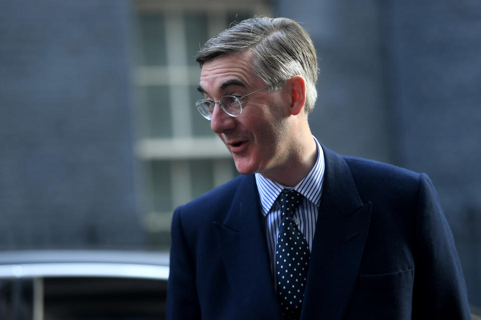 LONDON, ENGLAND - SEPTEMBER 22: Leader of the House of Commons Jacob Rees-Mogg walks through Downing Street ahead of a cabinet meeting at the FCO on September 22, 2020 in London, England. Boris Johnson met with Cabinet this morning ahead of his statement in the House of Commons on the next steps to help curb the spread coronavirus in the UK. Cases have risen over 4000 per day, and are at their highest since the height of lockdown in May, earlier this year. (Photo by Peter Summers/Getty Images)