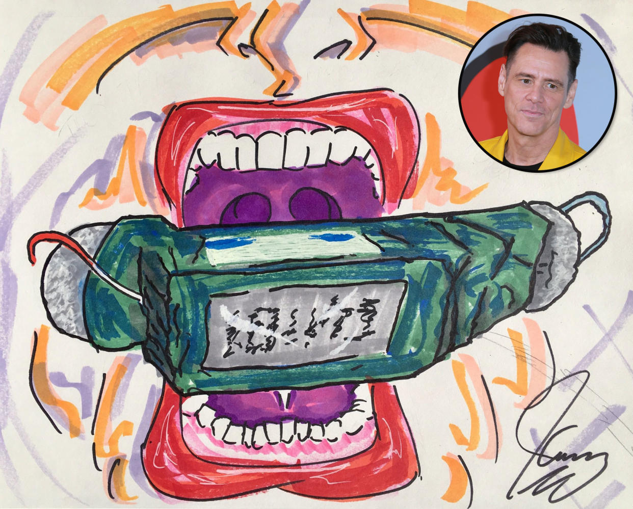 Jim Carrey is lashing out against President Trump in his latest piece of art. (Photo: Jim Carrey via Twitter)