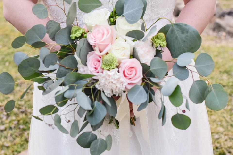 Brina Williams-Jones, owner of Plant Box Co. in York, Pa., said brides are choosing lots of lush greens, paired with blush or bright colors, for  bridal bouquets.