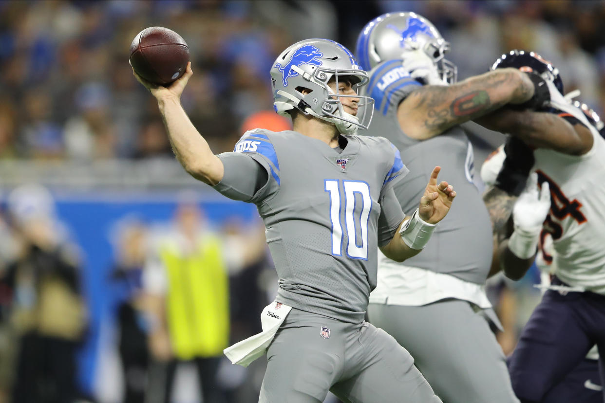 Detroit Lions rookie QB David Blough threw two first-quarter touchdowns. (Rey Del Rio/Getty Images)