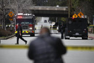 <p>Police walk outside of the YouTube headquarters on April 3, 2018 in San Bruno, Calif. (Photo: Justin Sullivan/Getty Images) </p>