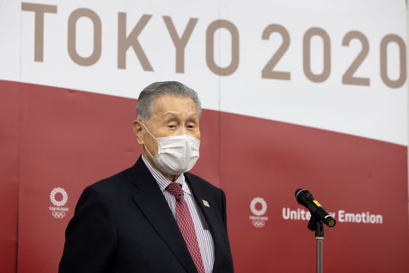 FILE PHOTO: Olympics-Tokyo 2020 officials speak to media after video call with IOC's Bach