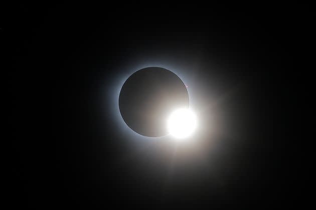 TORREON, MEXICO - APRIL 8: The moon crosses in front of the sun during the Great North American Eclipse on April 8, 2024 in Torreon, Mexico. Millions of people have flocked to areas across North America that are in the path of totality in order to experience a total solar eclipse. During the event, the moon will pass in between the sun and the Earth, appearing to block the sun.(Photo by Getty Images/Getty Images)