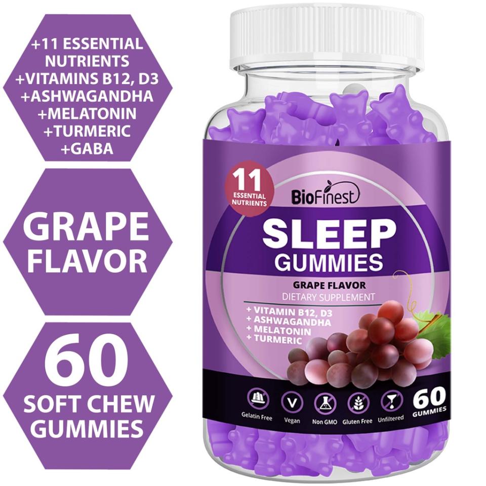 Biofinest Sleep Gummy Supplement - Melatonin Ashwagandha Turmeric Vitamin - Mind Rest Deep Sleep Men Women (60 Gummies). (Photo: Shopee SG)