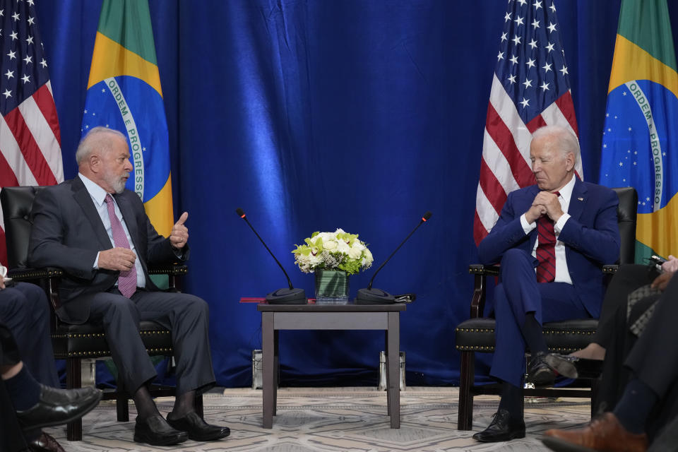 President Joe Biden meets with Brazil's President Luiz Inacio Lula da Silva in New York, Wednesday, Sept. 20, 2023. (AP Photo/Susan Walsh)