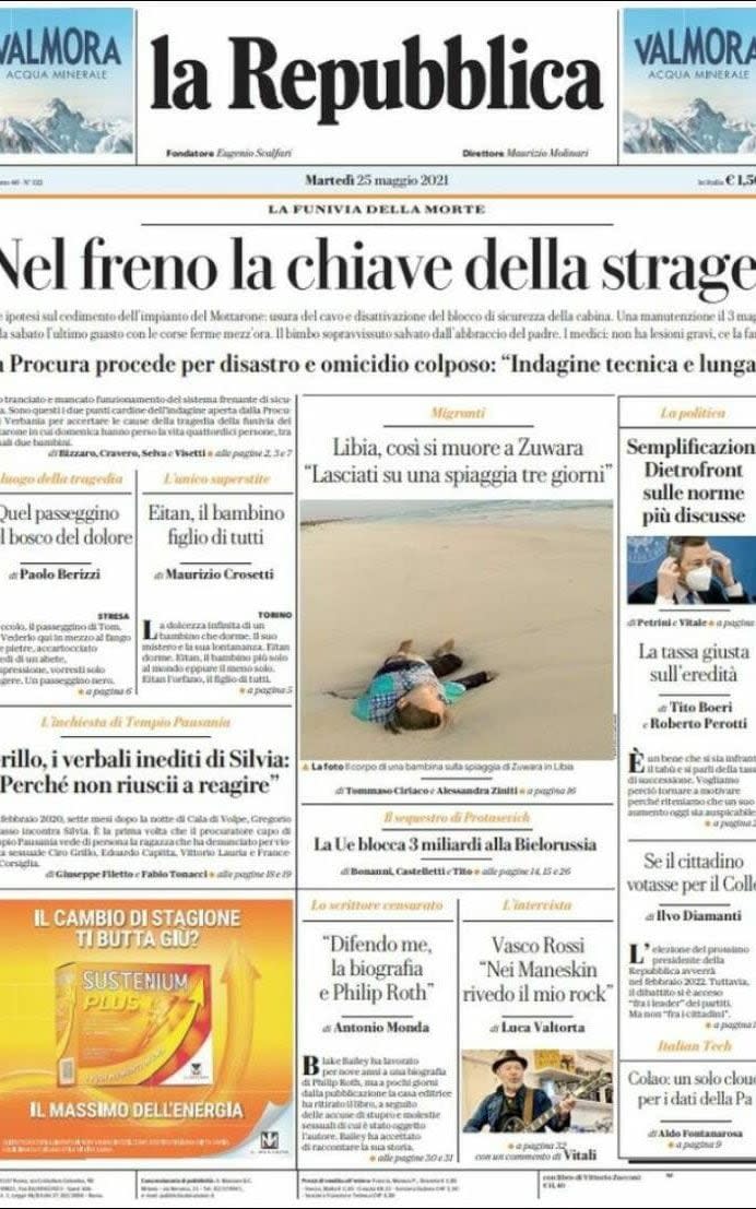 La Repubblica splashed the image on its front page