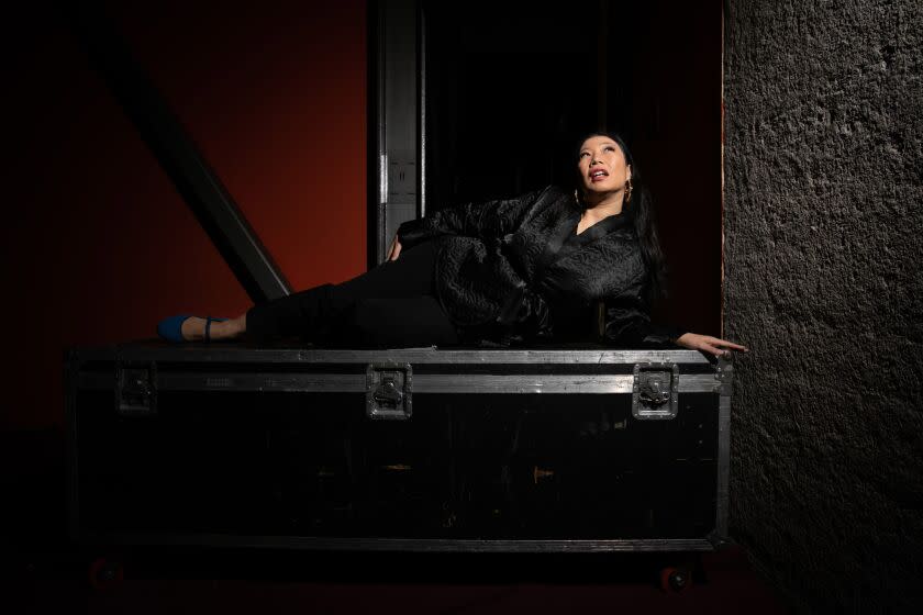 LOS ANGELES, CA - FEBRUARY 09: Pulitzer Prize-finalist Kristina Wong poses for a portrait before the opening of her critically acclaimed solo show 'Sweatshop Overlord' at the Kirk Douglas Theatreon Thursday, Feb. 9, 2023 in Los Angeles, CA. (Jason Armond / Los Angeles Times)