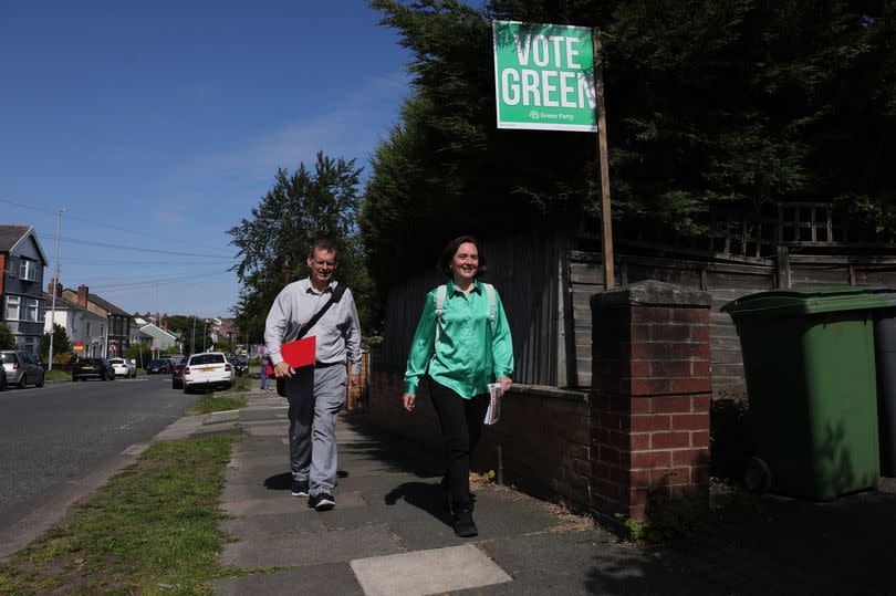 Jo Bird, Green Party candidate for Birkenhead MP on the campaign trail in Prenton