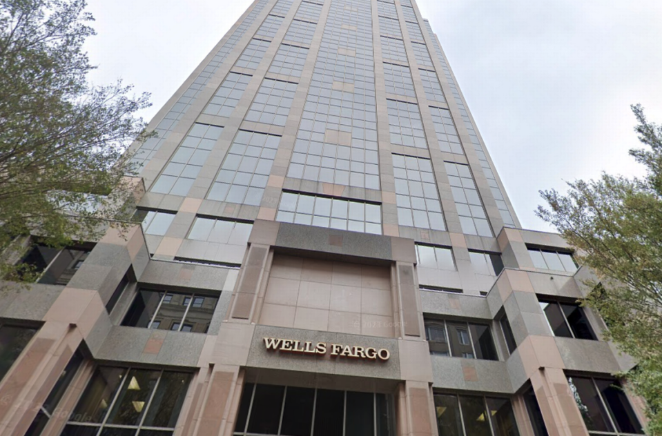 Screenshot of Wells Fargo signage at 150 Fayetteville St. in downtown Raleigh. GoogleMaps