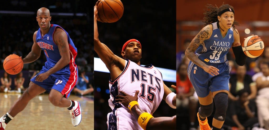 From left to right: Chauncey Billups, Vince Carter and Seimone Augustus (Getty Images)