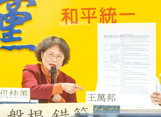 新黨22日舉行揭開「賴神與綠能的盤根錯節」記者會，立委候選人仉桂美指出，民進黨倡議2025年非核家園，但時任行政院長賴清德的政策不為人民接受，非核家園只能淪為空談。（粘耿豪攝）