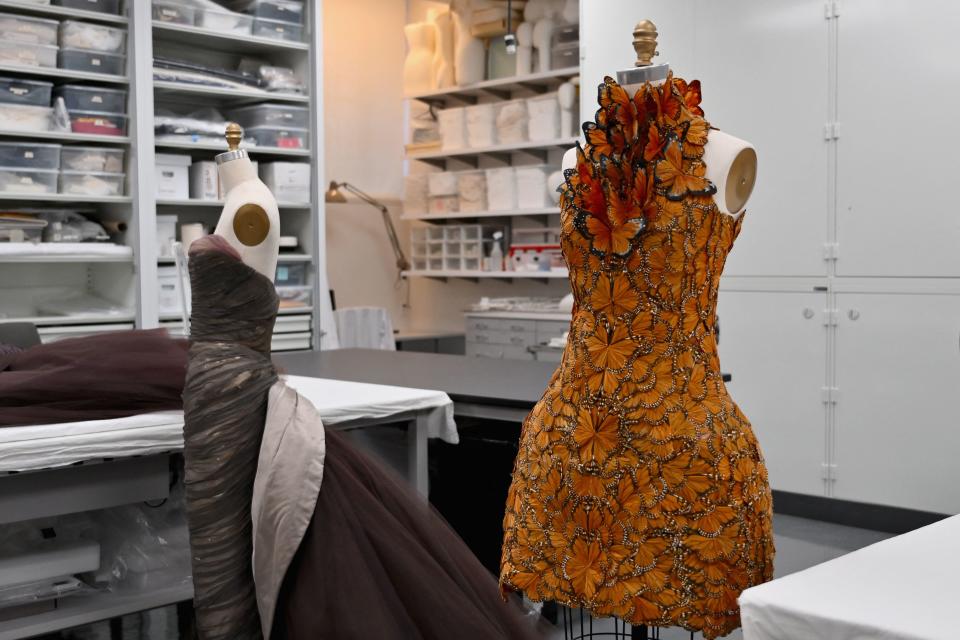Historical garments are displayed at The Metropolitan Museum of Art's announcement of the Costume Institute's spring 2024 exhibition, "Sleeping Beauties: Reawakening Fashion" in New York on November 8, 2023.