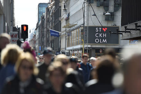 Drottninggatan following Friday's terror attack in central Stockholm, Sweden, Sunday, April 9, 2017. Noella Johansson/TT News Agency via REUTERS