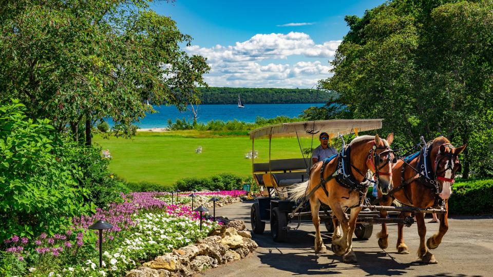 Bikes and horses and buggies are the main modes of transportation on Mackinac Island, a car-free destination situated between Michigan's Lower and Upper Peninsulas.