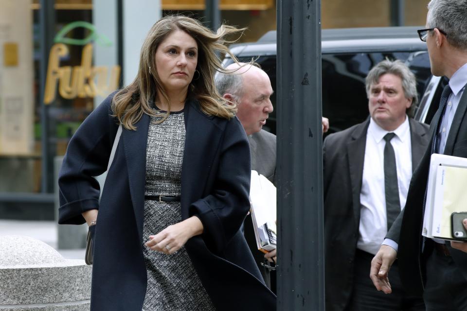 Michelle Janavs arrives at federal court, Tuesday, Feb. 25, 2020, in Boston, for sentencing in a nationwide college admissions bribery scandal. (AP Photo/Elise Amendola)