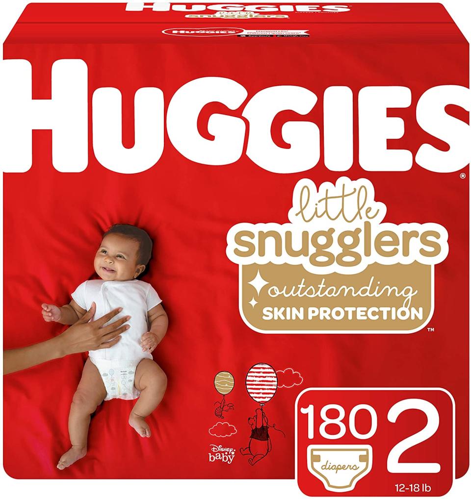 Huggies Little Snugglers Baby Diapers, Size 2, 180 Count. Image via Amazon.