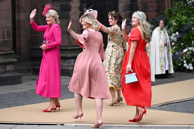 <p>Samir Hussein/WireImage</p> The groom's family — from left: mom Natalia, sisters Lady Edwina, Lady Tamara and Lady Viola — arrive at his wedding on June 7, 2024